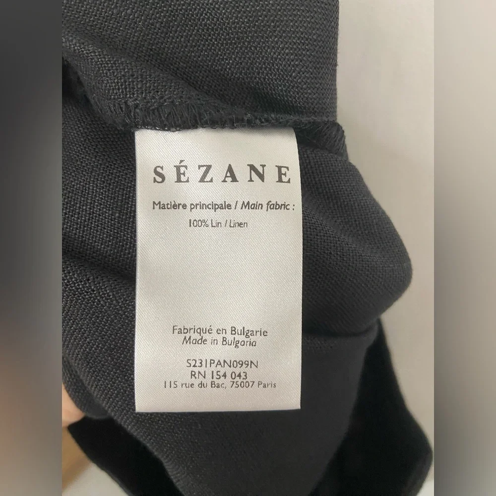Sezane Jenson Linen Straight Leg Pants Black Size FR46/US 14